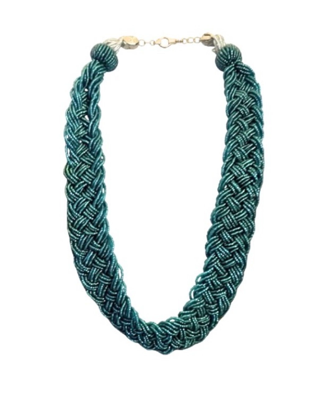 $5 Flash Sale. Teal Green Braided Seed Bead Necklaxe